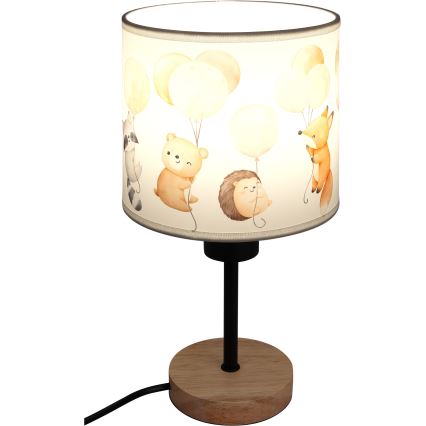 Brilagi - Kinder-bureaulamp BOBO WOOD 1xE27/25W/230V eiken/zwart/wit/dierenmotief