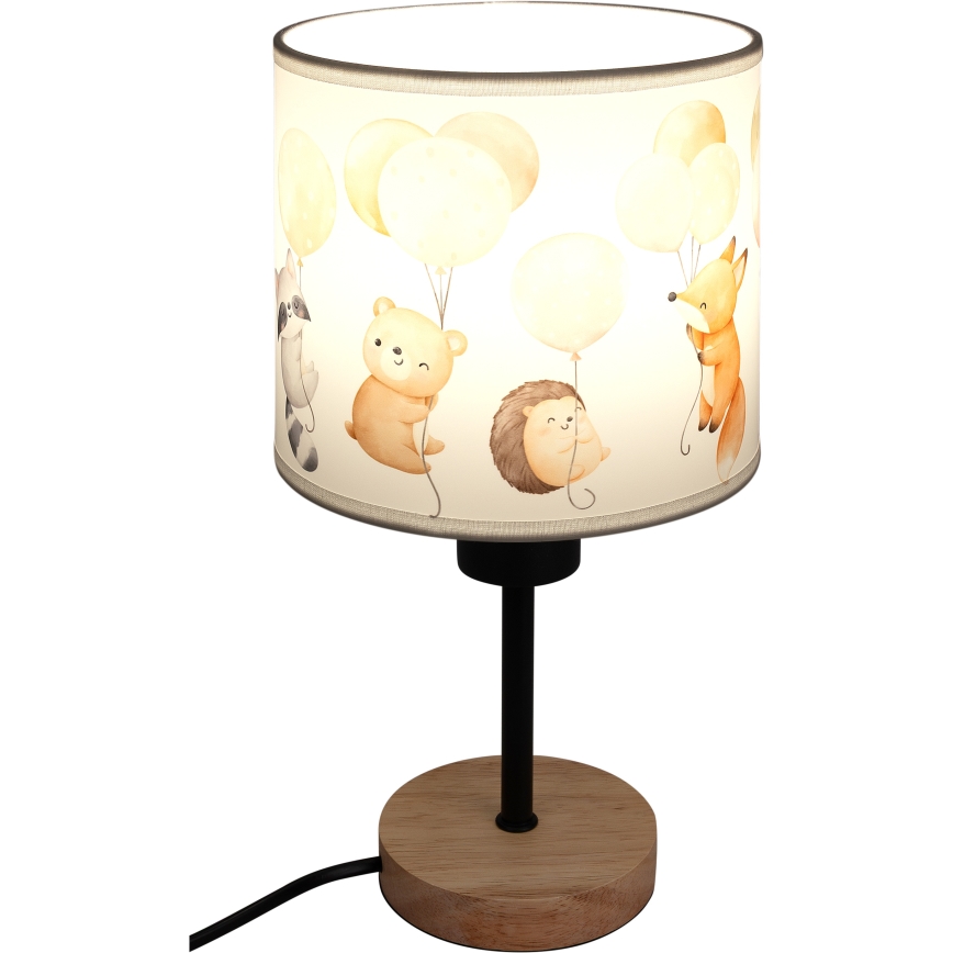 Brilagi - Kinder-bureaulamp BOBO WOOD 1xE27/25W/230V eiken/zwart/wit/dierenmotief