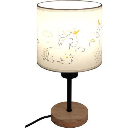 Brilagi - Kinder tafellamp BOBO WOOD 1xE27/25W/230V eiken/zwart/wit/eenhoorns