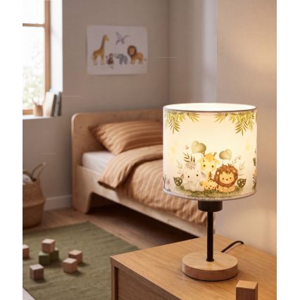 Brilagi - Kinderbureaulamp BOBO WOOD 1xE27/25W/230V eiken/zwart/wit/groen/jungle
