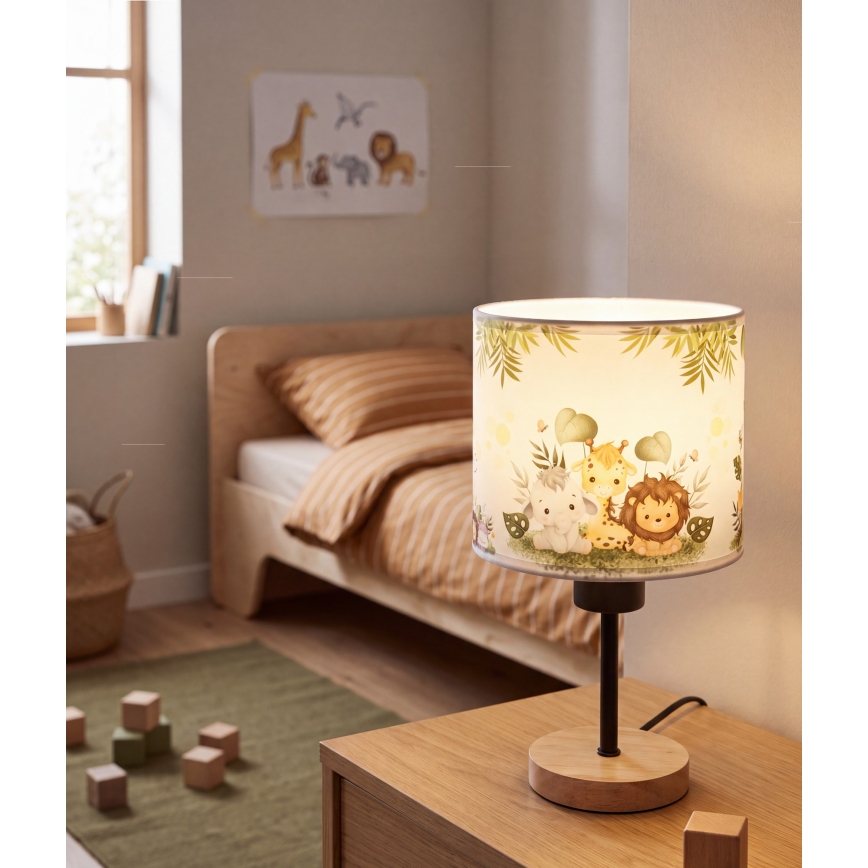 Brilagi - Kinderbureaulamp BOBO WOOD 1xE27/25W/230V eiken/zwart/wit/groen/jungle