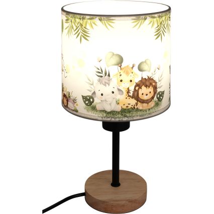 Brilagi - Kinderbureaulamp BOBO WOOD 1xE27/25W/230V eiken/zwart/wit/groen/jungle