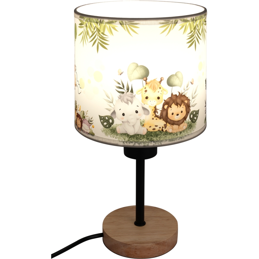 Brilagi - Kinderbureaulamp BOBO WOOD 1xE27/25W/230V eiken/zwart/wit/groen/jungle