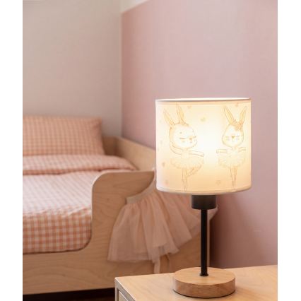Brilagi - Kinder tafellamp BOBO WOOD 1xE27/25W/230V eiken/zwart/wit/konijntjes