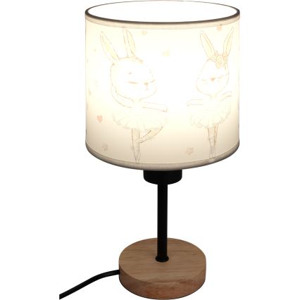Brilagi - Kinder tafellamp BOBO WOOD 1xE27/25W/230V eiken/zwart/wit/konijntjes