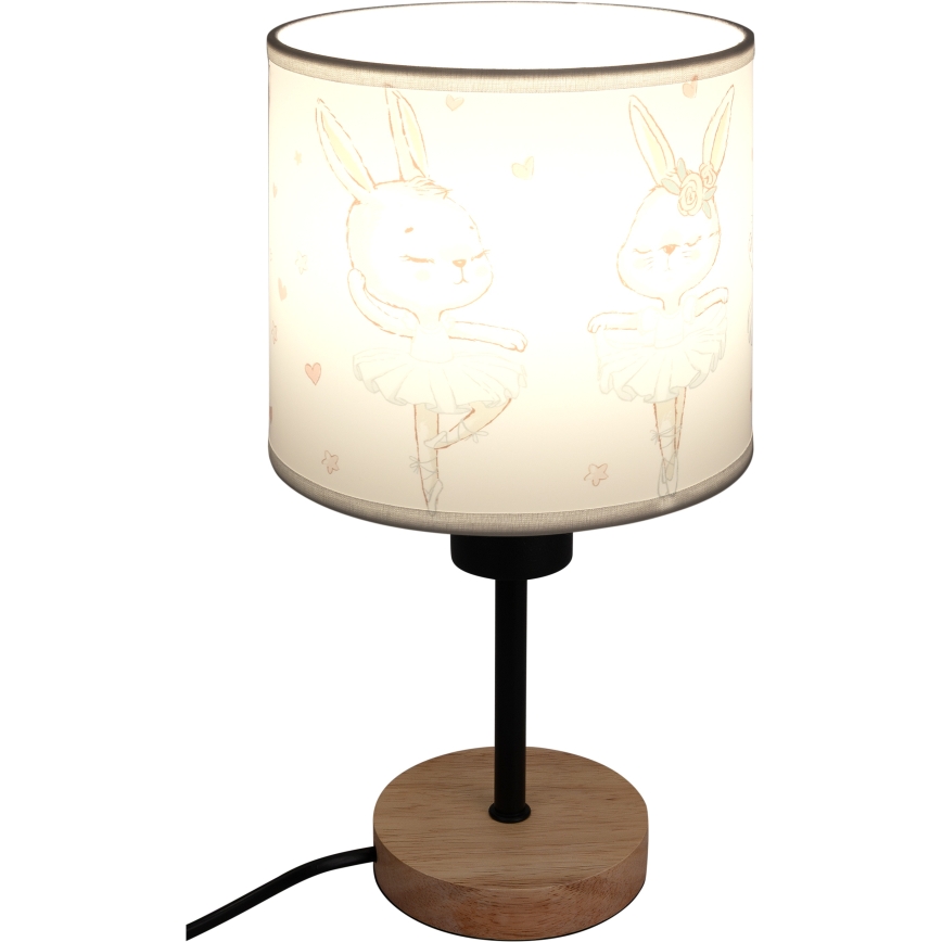 Brilagi - Kinder tafellamp BOBO WOOD 1xE27/25W/230V eiken/zwart/wit/konijntjes