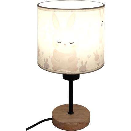 Brilagi - Kindertafellamp BOBO WOOD 1xE27/25W/230V eiken/zwart/wit/konijntjes