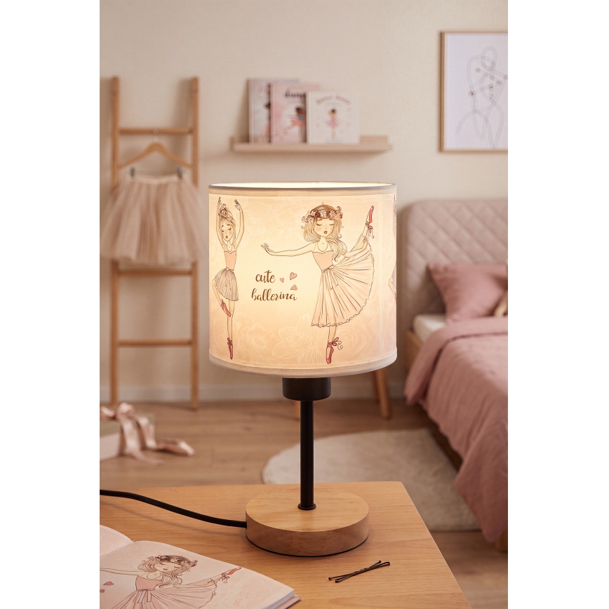 Brilagi - Kinder tafellamp BOBO WOOD 1xE27/25W/230V eik/zwart/wit/roze/balletschoentjes