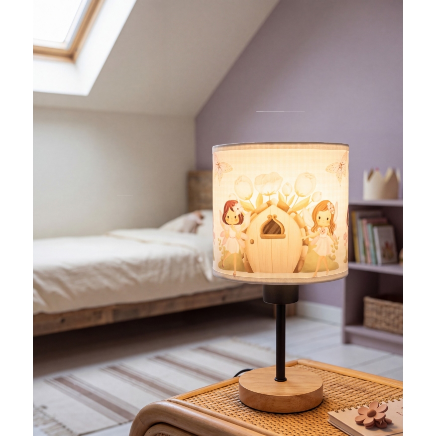 Brilagi - BOBO WOOD kinderbureaulamp 1xE27/25W/230V eiken/zwart/wit/roze/feeën