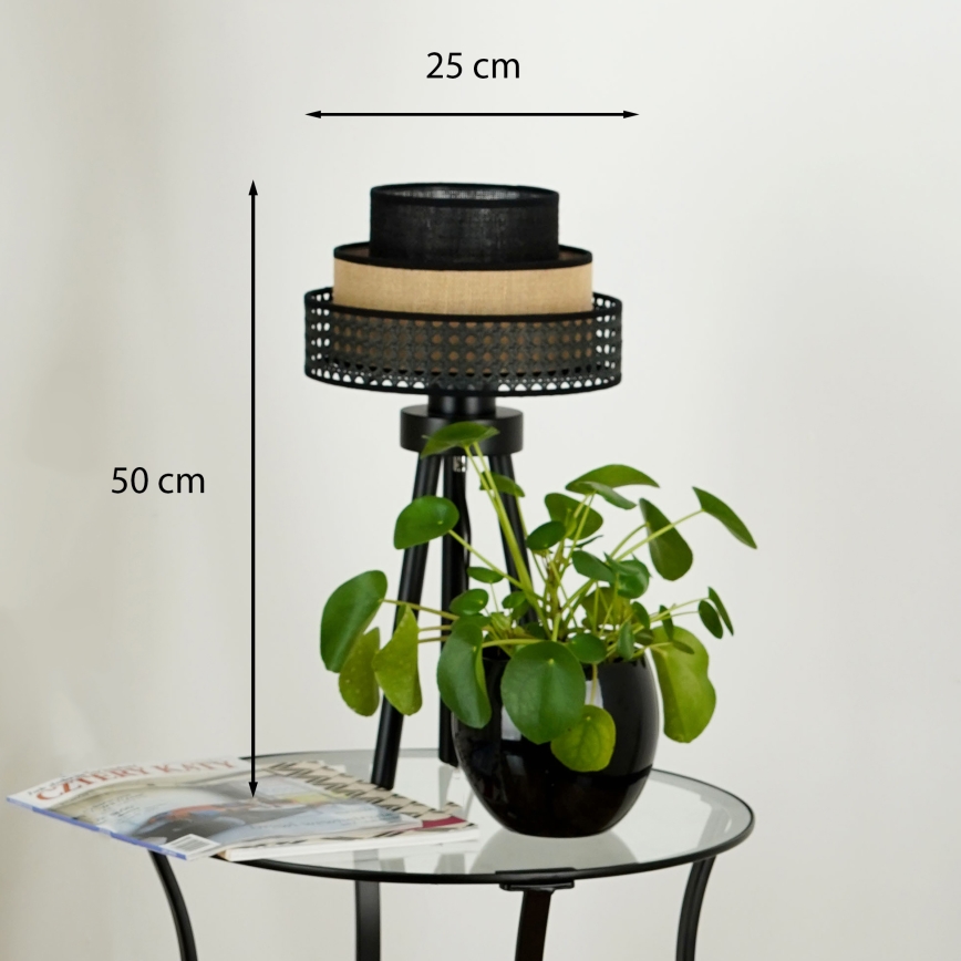 Brilagi - Tafellamp DAKOTA LUNETA 1xE27/15W/230V zwart/rotan