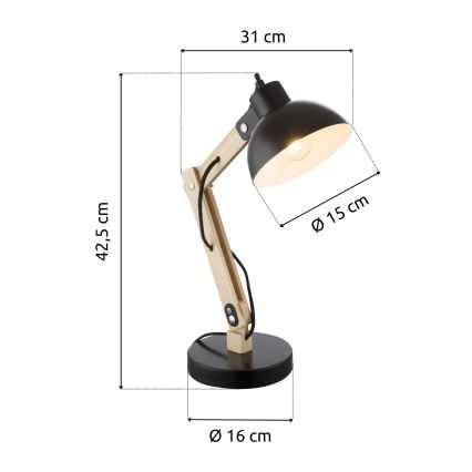 Brilagi - Tafellamp FOCUS 1xE27/40W/230V zwart
