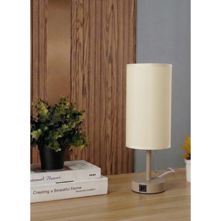 Brilagi - Tafellamp met USB-poort TABLON 1xE27/25W/230V beige/crème