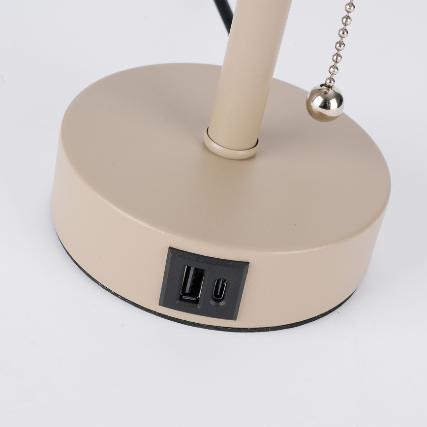 Brilagi - Tafellamp met USB-poort TABLON 1xE27/25W/230V beige/crème