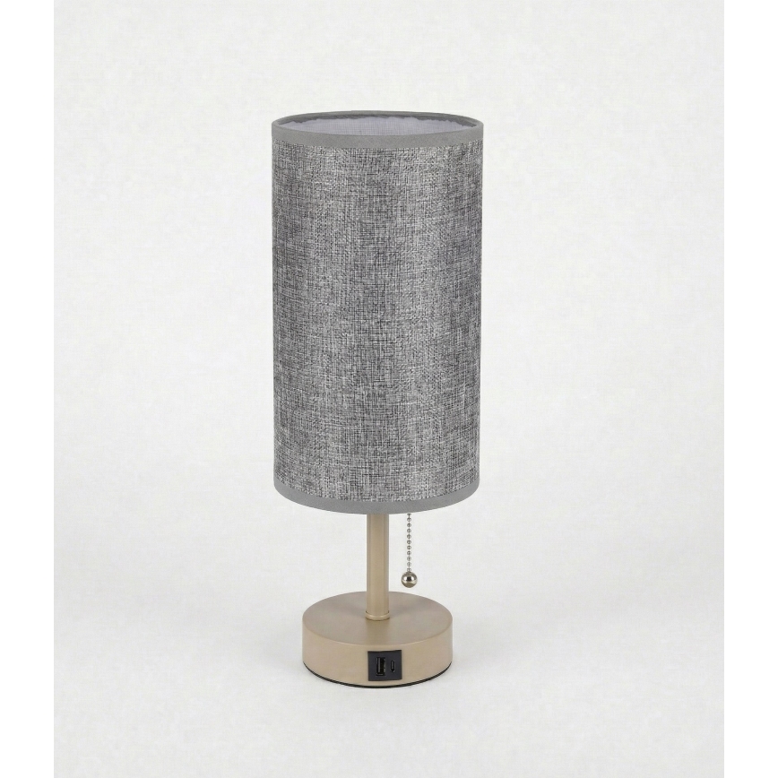 Brilagi - Tafellamp met USB-poort TABLON 1xE27/25W/230V beige/grijs