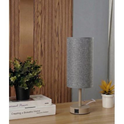 Brilagi - Tafellamp met USB-poort TABLON 1xE27/25W/230V beige/grijs