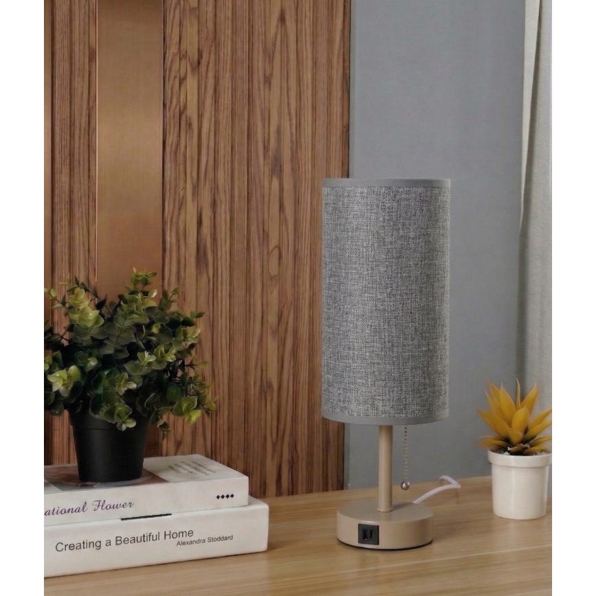 Brilagi - Tafellamp met USB-poort TABLON 1xE27/25W/230V beige/grijs