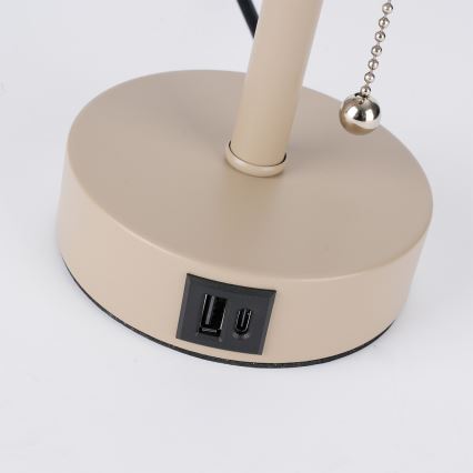 Brilagi - Tafellamp met USB-poort TABLON 1xE27/25W/230V beige/grijs
