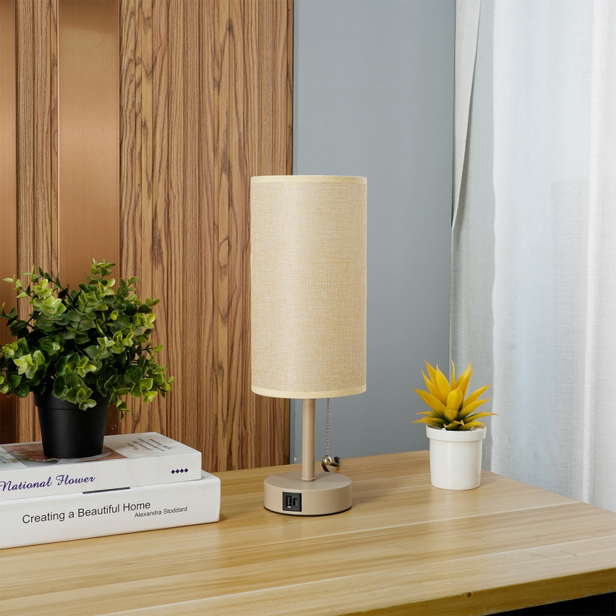 Brilagi - Tafellamp met USB-poort TABLON 1xE27/25W/230V beige