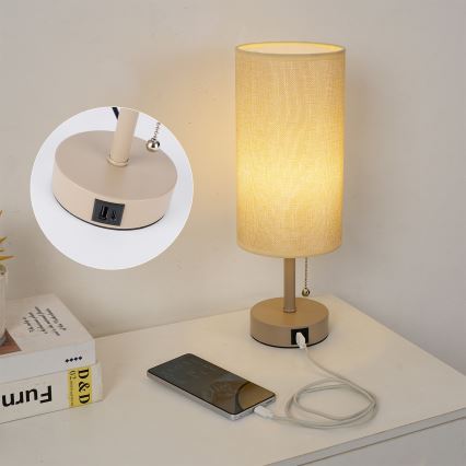 Brilagi - Tafellamp met USB-poort TABLON 1xE27/25W/230V beige