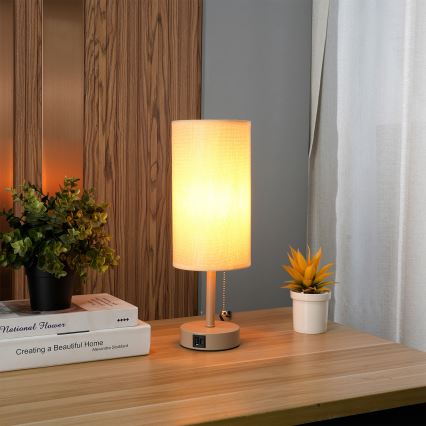 Brilagi - Tafellamp met USB-poort TABLON 1xE27/25W/230V beige