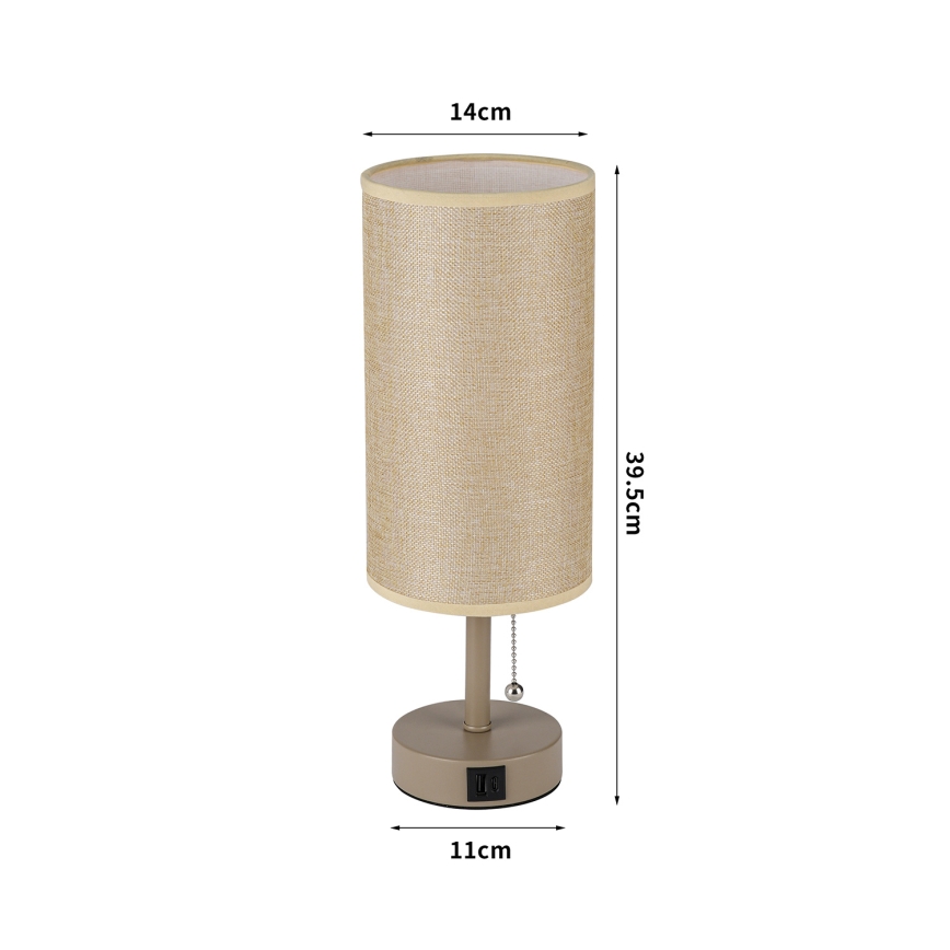 Brilagi - Tafellamp met USB-poort TABLON 1xE27/25W/230V beige