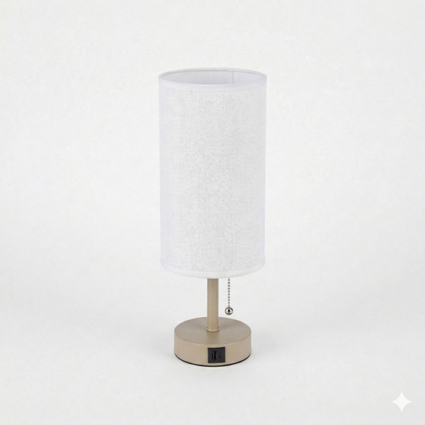 Brilagi - Tafellamp met USB-poort TABLON 1xE27/25W/230V beige/wit