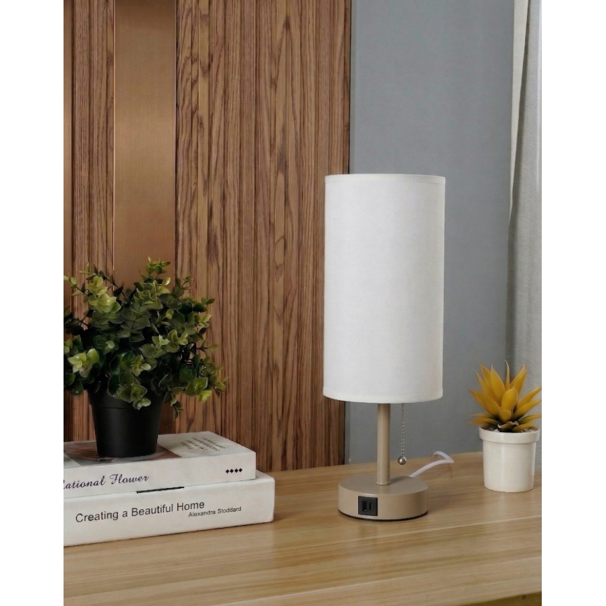 Brilagi - Tafellamp met USB-poort TABLON 1xE27/25W/230V beige/wit