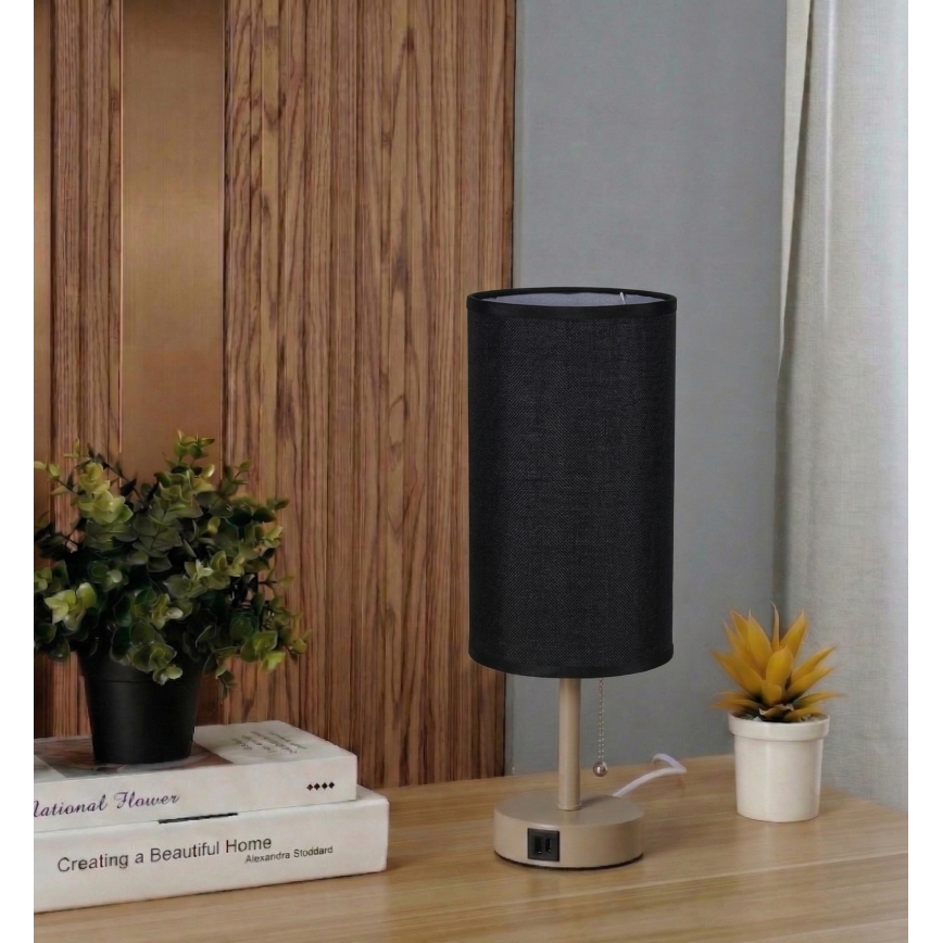 Brilagi - Tafellamp met USB-poort TABLON 1xE27/25W/230V beige/zwart