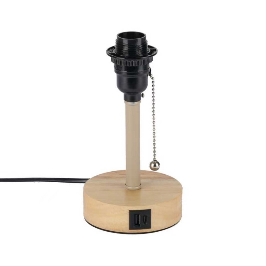 Brilagi - Tafellamp met USB-poort TABLON 1xE27/25W/230V eik/beige/crème