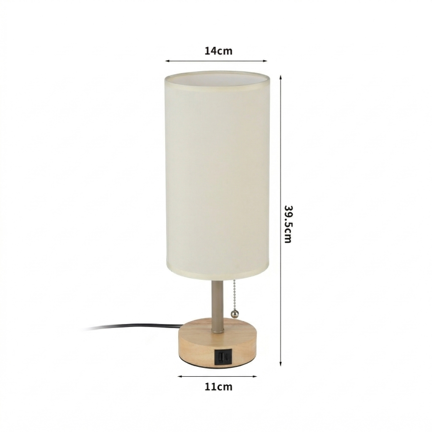 Brilagi - Tafellamp met USB-poort TABLON 1xE27/25W/230V eik/beige/crème