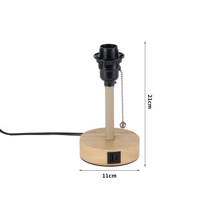 Brilagi - Tafellamp met USB-poort TABLON 1xE27/25W/230V eik/beige