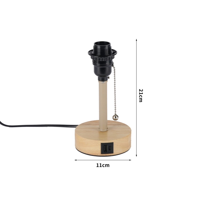 Brilagi - Tafellamp met USB-poort TABLON 1xE27/25W/230V eik/beige