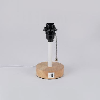 Brilagi - Tafellamp met USB-poort TABLON 1xE27/25W/230V eik/wit/zwart