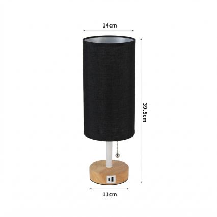 Brilagi - Tafellamp met USB-poort TABLON 1xE27/25W/230V eik/wit/zwart