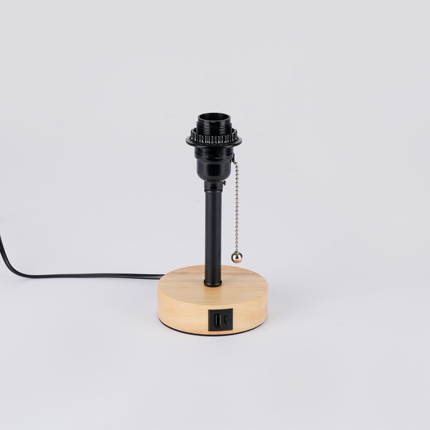 Brilagi - Tafellamp met USB-poort TABLON 1xE27/25W/230V eik/zwart