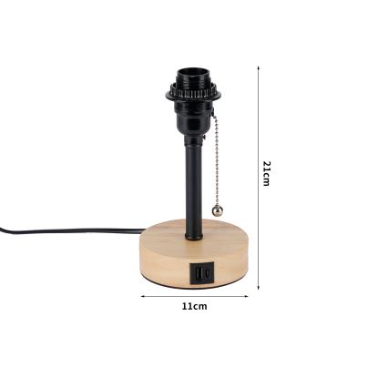 Brilagi - Tafellamp met USB-poort TABLON 1xE27/25W/230V eik/zwart