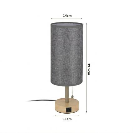 Brilagi - Tafellamp met USB-poort TABLON 1xE27/25W/230V eiken/beige/grijs