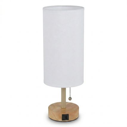 Brilagi - Tafellamp met USB-poort TABLON 1xE27/25W/230V eiken/beige/wit