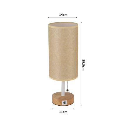 Brilagi - Tafellamp met USB-poort TABLON 1xE27/25W/230V eiken/wit/beige