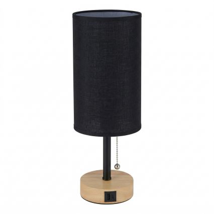 Brilagi - Tafellamp met USB-poort TABLON 1xE27/25W/230V eiken/zwart