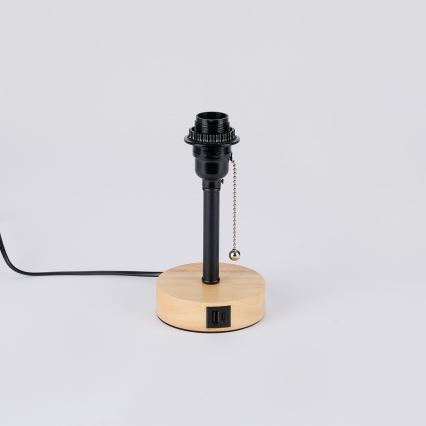 Brilagi - Tafellamp met USB-poort TABLON 1xE27/25W/230V eiken/zwart