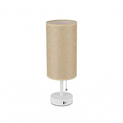 Brilagi - Tafellamp met USB-poort TABLON 1xE27/25W/230V wit/beige