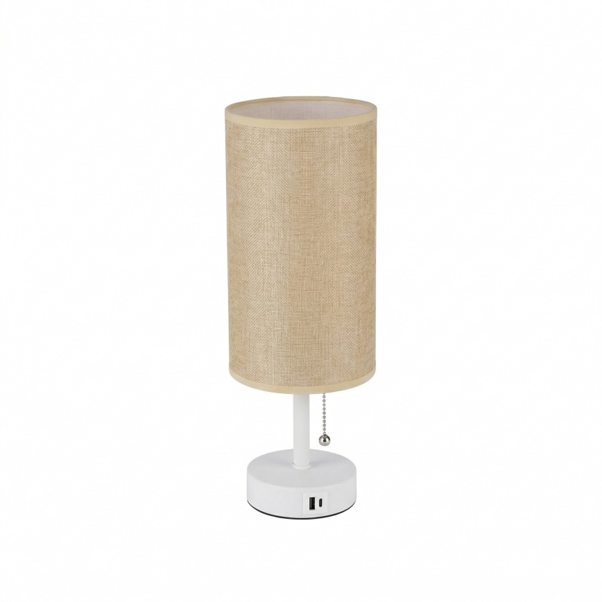 Brilagi - Tafellamp met USB-poort TABLON 1xE27/25W/230V wit/beige