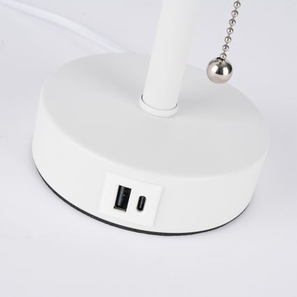 Brilagi - Tafellamp met USB-poort TABLON 1xE27/25W/230V wit/beige