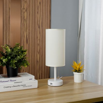 Brilagi - Tafellamp met USB-poort TABLON 1xE27/25W/230V wit/crème