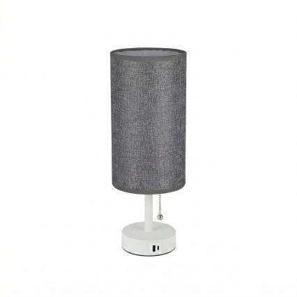Brilagi - Tafellamp met USB-poort TABLON 1xE27/25W/230V wit/grijs