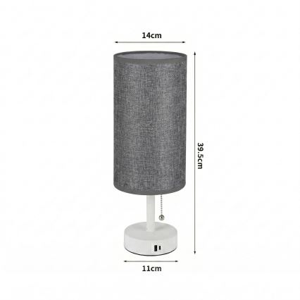 Brilagi - Tafellamp met USB-poort TABLON 1xE27/25W/230V wit/grijs