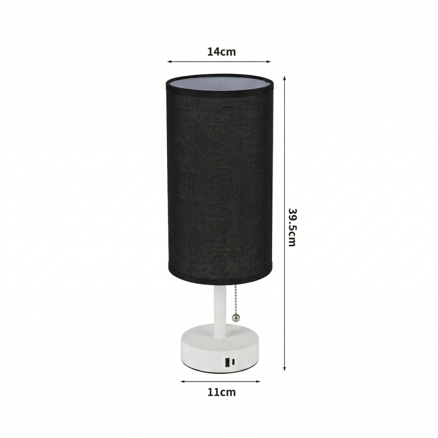 Brilagi - Tafellamp met USB-poort TABLON 1xE27/25W/230V wit/zwart