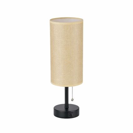 Brilagi - Tafellamp met USB-poort TABLON 1xE27/25W/230V zwart/beige
