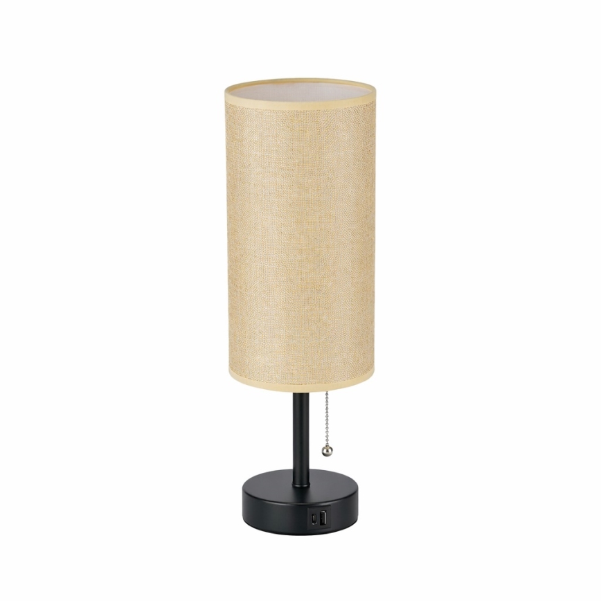 Brilagi - Tafellamp met USB-poort TABLON 1xE27/25W/230V zwart/beige
